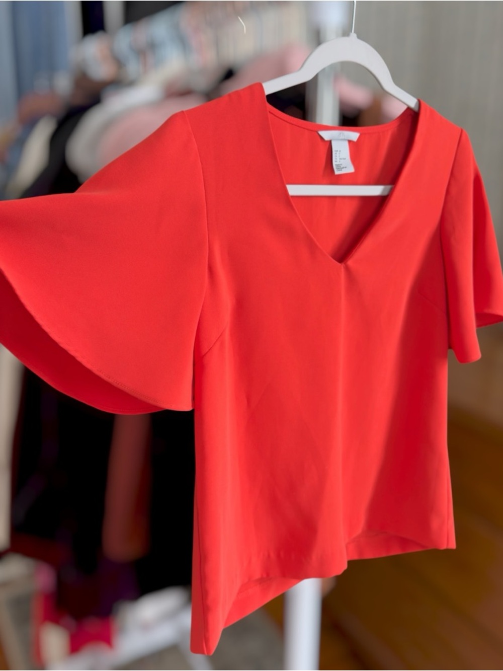 V-Neck Flutter Sleeve Blouse